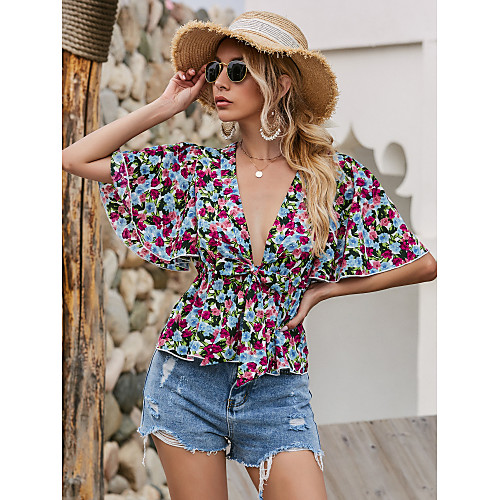 Women's Floral Pleated Blouse Sexy Beach Holiday Going out V Neck Purple
Women's Floral Pleated Blouse Sexy Beach Holiday Going out V Neck Purple