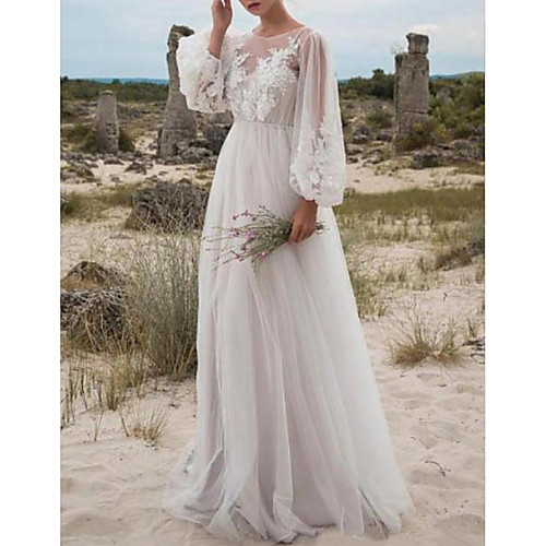 A-Line Wedding Dresses Jewel Neck Floor Length Lace Tulle Long Sleeve Beach Sexy See-Through with Embroidery Appliques 2021
A-Line Wedding Dresses Jewel Neck Floor Length Lace Tulle Long Sleeve Beach Sexy See-Through with Embroidery Appliques 2021