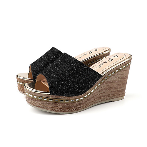 Women's Slippers & Flip-Flops Summer Wedge Heel Open Toe Casual Daily Outdoor PU Black / Gold / Silver
Women's Slippers & Flip-Flops Summer Wedge Heel Open Toe Casual Daily Outdoor PU Black / Gold / Silver