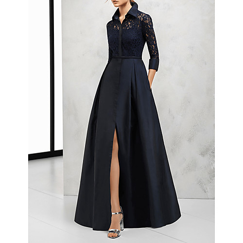 A-Line Elegant Cut Out Wedding Guest Formal Evening Dress V Neck 3/4 Length Sleeve Floor Length Satin with Split Lace Insert 2020
A-Line Elegant Cut Out Wedding Guest Formal Evening Dress V Neck 3/4 Length Sleeve Floor Length Satin with Split Lace Insert 2020
