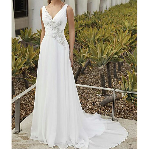 A-Line Wedding Dresses V Neck Sweep / Brush Train Chiffon Sleeveless Romantic with Ruched Appliques 2021
A-Line Wedding Dresses V Neck Sweep / Brush Train Chiffon Sleeveless Romantic with Ruched Appliques 2021