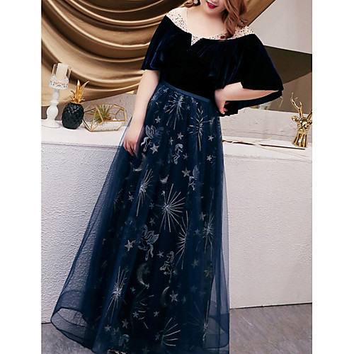 A-Line Plus Size Blue Wedding Guest Prom Dress Illusion Neck Half Sleeve Floor Length Tulle with Embroidery 2020
A-Line Plus Size Blue Wedding Guest Prom Dress Illusion Neck Half Sleeve Floor Length Tulle with Embroidery 2020