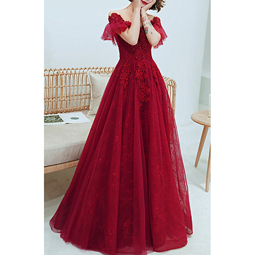 A-Line Luxurious Red Engagement Formal Evening Dress Off Shoulder Short Sleeve Floor Length Tulle with Sequin 2020
A-Line Luxurious Red Engagement Formal Evening Dress Off Shoulder Short Sleeve Floor Length Tulle with Sequin 2020