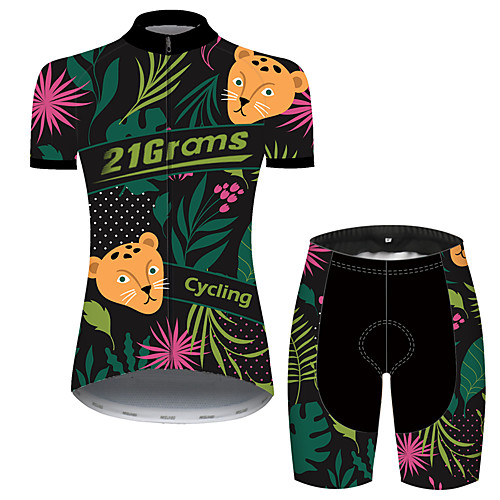Women's Short Sleeve Cycling Jersey with Shorts Black / Green Leopard Floral Botanical Animal Bike Quick Dry Breathable Sports Leopard Mountain Bike MTB Road Bike Cycling Clothing Apparel
Women's Short Sleeve Cycling Jersey with Shorts Black / Green Leopard Floral Botanical Animal Bike Quick Dry Breathable Sports Leopard Mountain Bike MTB Road Bike Cycling Clothing Apparel