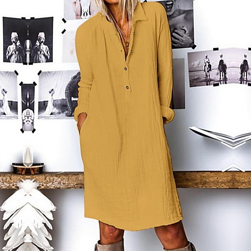 Women's A Line Dress - Long Sleeve Solid Color Summer V Neck Casual 2020 White Blue Yellow S M L XL XXL XXXL XXXXL
Women's A Line Dress - Long Sleeve Solid Color Summer V Neck Casual 2020 White Blue Yellow S M L XL XXL XXXL XXXXL