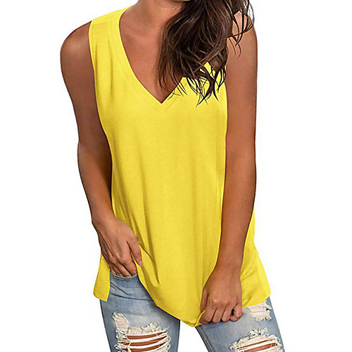 

Women's Tank Top Solid Colored V Neck Tops Basic Top White Black Blue