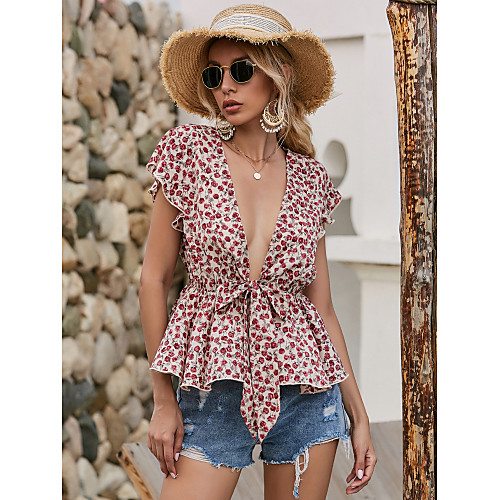 Women's Floral Blouse Elegant Beach Going out Weekend V Neck Blushing Pink
Women's Floral Blouse Elegant Beach Going out Weekend V Neck Blushing Pink