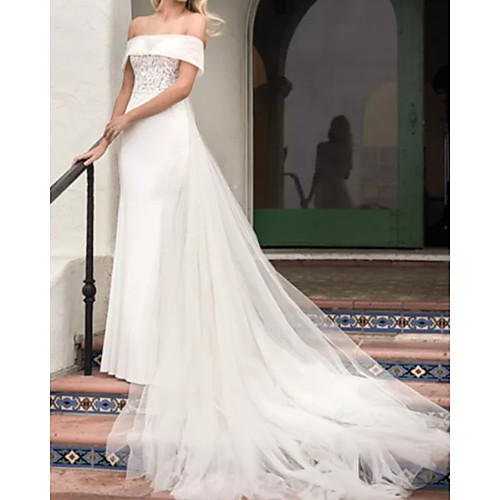 A-Line Wedding Dresses Off Shoulder Court Train Lace Satin Tulle Short Sleeve Formal with Appliques 2020
A-Line Wedding Dresses Off Shoulder Court Train Lace Satin Tulle Short Sleeve Formal with Appliques 2020