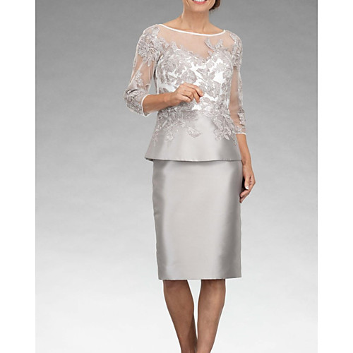 Two Piece Mother of the Bride Dress Elegant Illusion Neck Knee Length Satin 3/4 Length Sleeve with Appliques 2020
Two Piece Mother of the Bride Dress Elegant Illusion Neck Knee Length Satin 3/4 Length Sleeve with Appliques 2020
