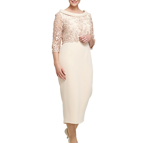 Sheath / Column Mother of the Bride Dress Elegant Jewel Neck Knee Length Lace Satin 3/4 Length Sleeve with Appliques 2021
Sheath / Column Mother of the Bride Dress Elegant Jewel Neck Knee Length Lace Satin 3/4 Length Sleeve with Appliques 2021