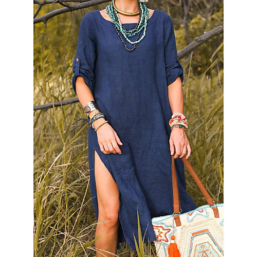 Women's Shift Dress Maxi long Dress - 3/4 Length Sleeve Solid Color Summer Casual 2020 Navy Blue S M L XL XXL XXXL XXXXL
Women's Shift Dress Maxi long Dress - 3/4 Length Sleeve Solid Color Summer Casual 2020 Navy Blue S M L XL XXL XXXL XXXXL