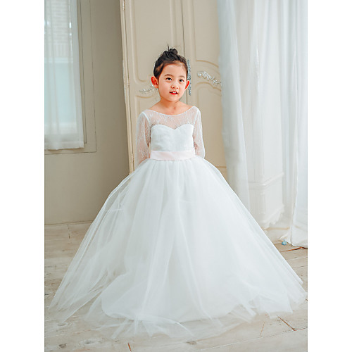 Ball Gown Floor Length Wedding / First Communion / Birthday Flower Girl Dresses - Lace / Tulle Long Sleeve Boat Neck with Bows / Belt
Ball Gown Floor Length Wedding / First Communion / Birthday Flower Girl Dresses - Lace / Tulle Long Sleeve Boat Neck with Bows / Belt