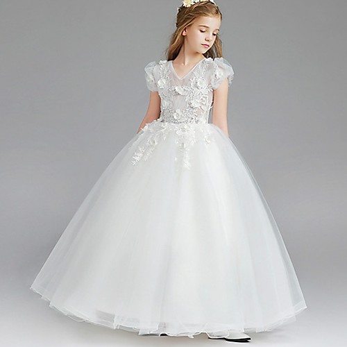 Princess / Ball Gown Knee Length Wedding / Party Flower Girl Dresses - Tulle Short Sleeve V Neck with Tier / Appliques
Princess / Ball Gown Knee Length Wedding / Party Flower Girl Dresses - Tulle Short Sleeve V Neck with Tier / Appliques