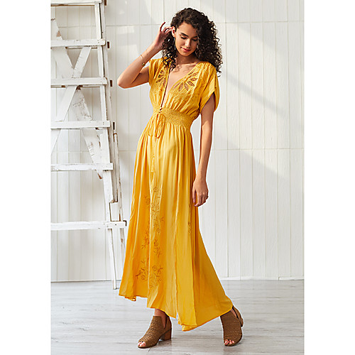 Women's Swing Dress Maxi long Dress - Short Sleeves Solid Color Button Print Summer Elegant Going out Beach 2020 Yellow XS S M L XL
Women's Swing Dress Maxi long Dress - Short Sleeves Solid Color Button Print Summer Elegant Going out Beach 2020 Yellow XS S M L XL