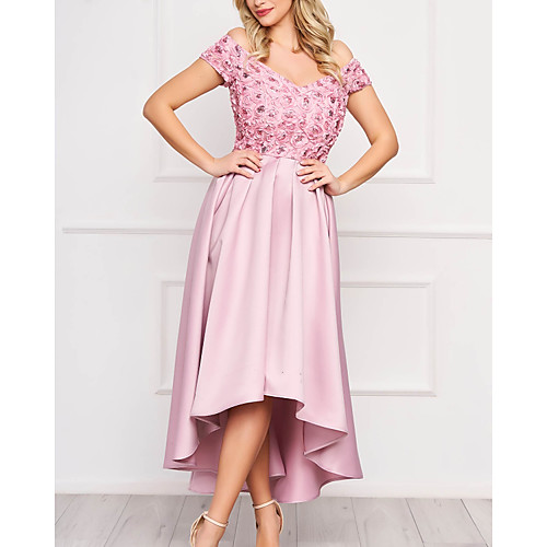 A-Line Floral Vintage Homecoming Cocktail Party Dress Off Shoulder Short Sleeve Asymmetrical Satin with Pleats Appliques 2020
A-Line Floral Vintage Homecoming Cocktail Party Dress Off Shoulder Short Sleeve Asymmetrical Satin with Pleats Appliques 2020