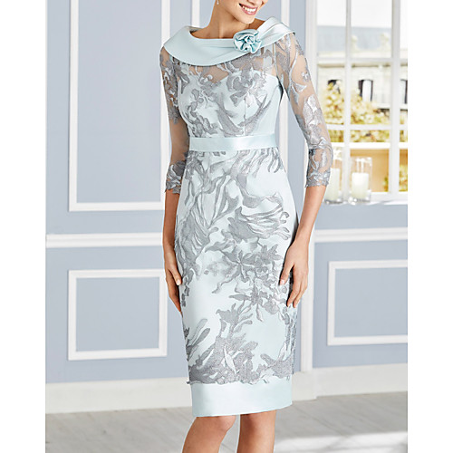 Sheath / Column Mother of the Bride Dress Elegant Jewel Neck Knee Length Lace Satin 3/4 Length Sleeve with Appliques Flower 2020
Sheath / Column Mother of the Bride Dress Elegant Jewel Neck Knee Length Lace Satin 3/4 Length Sleeve with Appliques Flower 2020