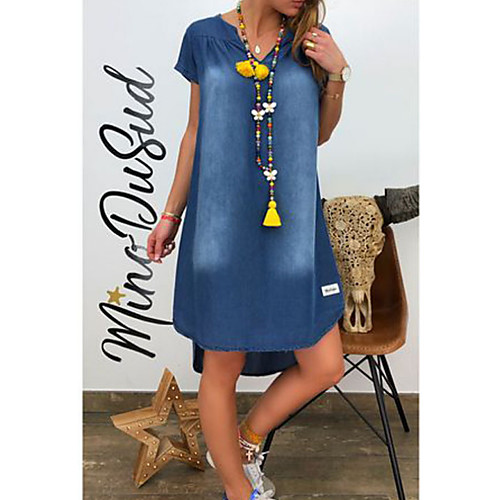 Women's Shirt Dress Denim Knee Length Dress - Short Sleeves Summer V Neck Casual Vacation Denim Loose 2020 Blue S M L XL XXL XXXL
Women's Shirt Dress Denim Knee Length Dress - Short Sleeves Summer V Neck Casual Vacation Denim Loose 2020 Blue S M L XL XXL XXXL