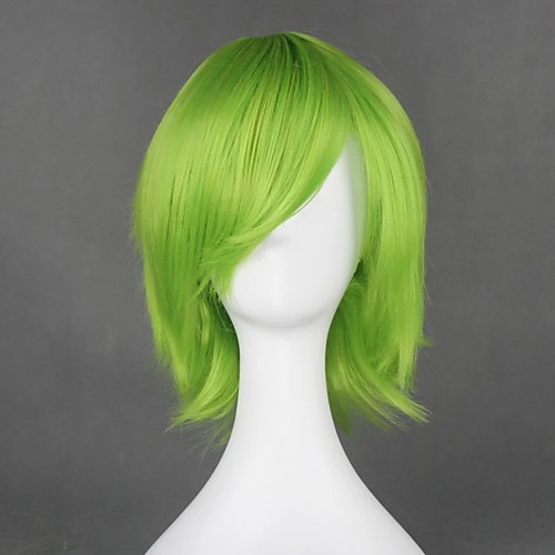

Cosplay Wig Ribbons Almark Gun Dam Straight Cosplay Halloween Asymmetrical With Bangs Wig Short Green Synthetic Hair 12 inch Men's Anime Cosplay Cool Green