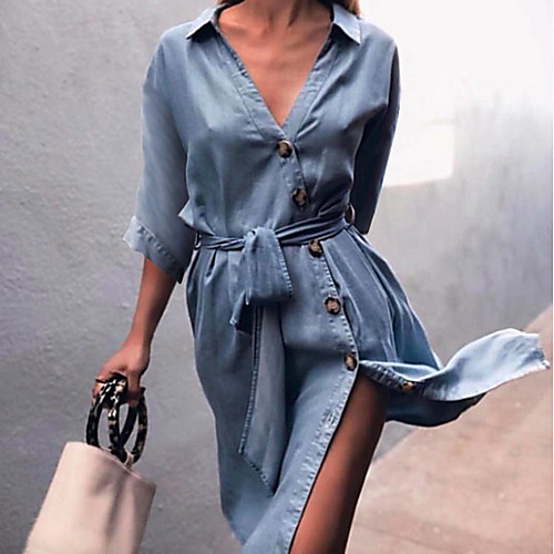 Women's A-Line Dress Knee Length Dress - Half Sleeve Solid Color Summer Casual 2020 Black Blue Light Blue S M L XL
Women's A-Line Dress Knee Length Dress - Half Sleeve Solid Color Summer Casual 2020 Black Blue Light Blue S M L XL