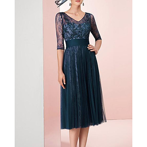 A-Line Mother of the Bride Dress Elegant V Neck Tea Length Tulle Half Sleeve with Pleats Appliques 2021
A-Line Mother of the Bride Dress Elegant V Neck Tea Length Tulle Half Sleeve with Pleats Appliques 2021