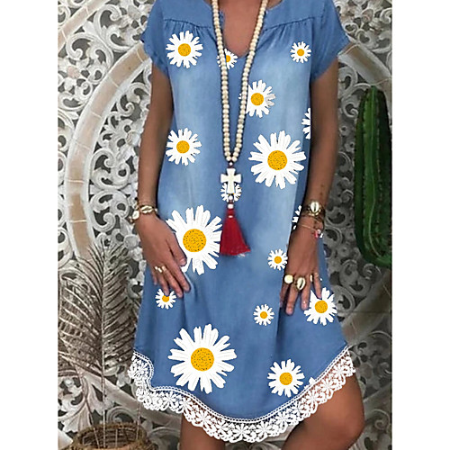 Women's Shift Dress Knee Length Dress - Short Sleeves Floral Print Summer Casual Daily 2020 Blue M L XL XXL XXXL
Women's Shift Dress Knee Length Dress - Short Sleeves Floral Print Summer Casual Daily 2020 Blue M L XL XXL XXXL