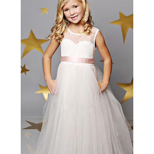 A-Line Floor Length Wedding / Party Flower Girl Dresses - Lace / Satin / Tulle Sleeveless Illusion Neck with Solid
A-Line Floor Length Wedding / Party Flower Girl Dresses - Lace / Satin / Tulle Sleeveless Illusion Neck with Solid