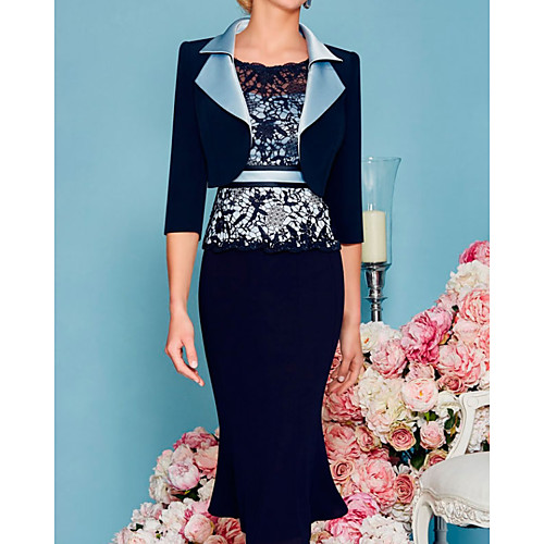 Two Piece Sheath / Column Mother of the Bride Dress Elegant Jewel Neck Knee Length Chiffon Lace Satin 3/4 Length Sleeve with Sash / Ribbon Embroidery 2020
Two Piece Sheath / Column Mother of the Bride Dress Elegant Jewel Neck Knee Length Chiffon Lace Satin 3/4 Length Sleeve with Sash / Ribbon Embroidery 2020