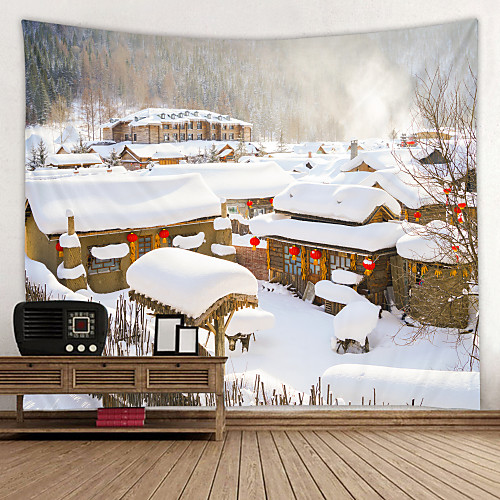 

Beautiful Snow Scene in The Village Digital Printed Tapestry Decor Wall Art Tablecloths Bedspread Picnic Blanket Beach Throw Tapestries Colorful Bedroom Hall Dorm Living Room Hanging