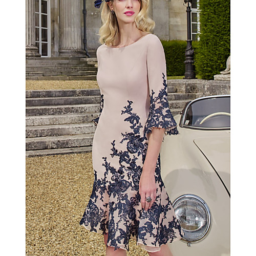 Sheath / Column Mother of the Bride Dress Elegant Jewel Neck Knee Length Organza Half Sleeve with Appliques 2020
Sheath / Column Mother of the Bride Dress Elegant Jewel Neck Knee Length Organza Half Sleeve with Appliques 2020
