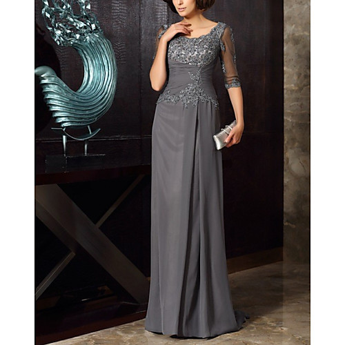 Sheath / Column Mother of the Bride Dress Elegant Jewel Neck Floor Length Chiffon Half Sleeve with Pleats Ruffles Appliques 2020
Sheath / Column Mother of the Bride Dress Elegant Jewel Neck Floor Length Chiffon Half Sleeve with Pleats Ruffles Appliques 2020