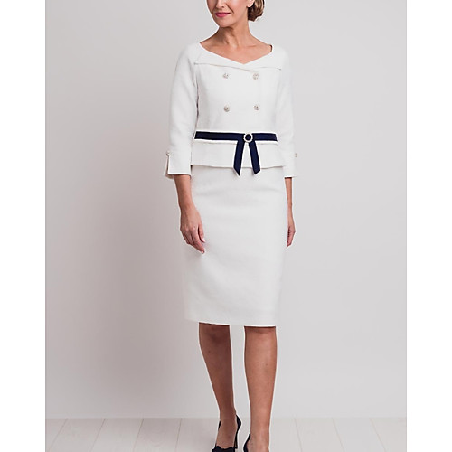 Sheath / Column Mother of the Bride Dress Elegant V Neck Knee Length Satin 3/4 Length Sleeve with Sash / Ribbon Buttons 2021
Sheath / Column Mother of the Bride Dress Elegant V Neck Knee Length Satin 3/4 Length Sleeve with Sash / Ribbon Buttons 2021