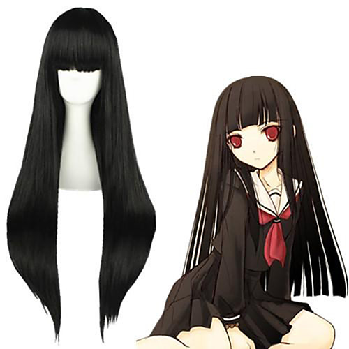 

Cosplay Costume Wig Cosplay Wig Jabami Yumeko Hell Girl Straight Cosplay Neat Bang With Bangs Wig Very Long Black Synthetic Hair 32 inch Women's Anime Cosplay Party Black