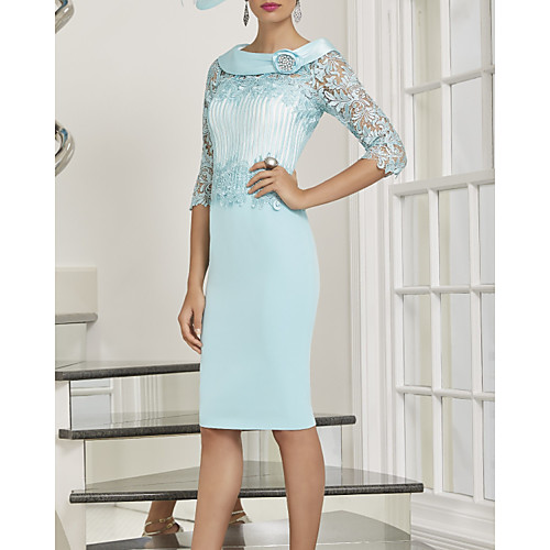 Sheath / Column Mother of the Bride Dress Elegant Jewel Neck Knee Length Satin Tulle 3/4 Length Sleeve with Beading Appliques 2020
Sheath / Column Mother of the Bride Dress Elegant Jewel Neck Knee Length Satin Tulle 3/4 Length Sleeve with Beading Appliques 2020