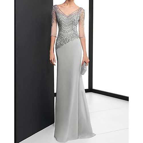Sheath / Column Elegant Beautiful Back Engagement Formal Evening Dress V Neck Half Sleeve Sweep / Brush Train Chiffon with Embroidery 2020
Sheath / Column Elegant Beautiful Back Engagement Formal Evening Dress V Neck Half Sleeve Sweep / Brush Train Chiffon with Embroidery 2020