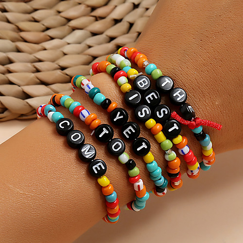 6pcs Women's Bead Bracelet Vintage Bracelet Bracelet Beaded Alphabet Shape Classic Trendy Fashion Colorful Boho Plastic Bracelet Jewelry Rainbow For Gift Date Birthday Beach Festival
6pcs Women's Bead Bracelet Vintage Bracelet Bracelet Beaded Alphabet Shape Classic Trendy Fashion Colorful Boho Plastic Bracelet Jewelry Rainbow For Gift Date Birthday Beach Festival
