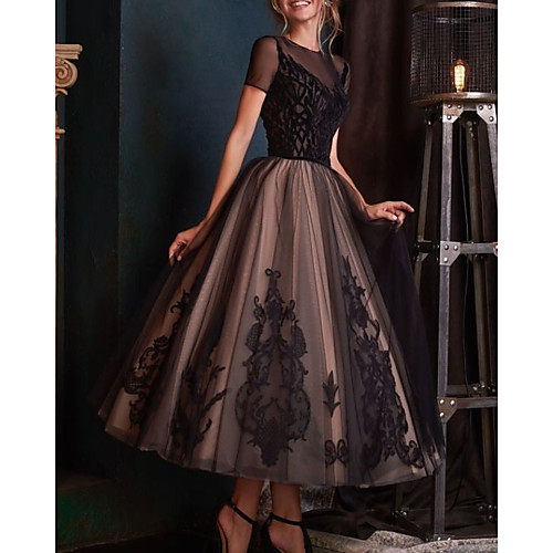 Ball Gown Elegant Vintage Engagement Formal Evening Dress Illusion Neck Short Sleeve Ankle Length Lace Tulle with Pleats Embroidery 2020
Ball Gown Elegant Vintage Engagement Formal Evening Dress Illusion Neck Short Sleeve Ankle Length Lace Tulle with Pleats Embroidery 2020
