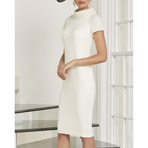 Sheath / Column Mother of the Bride Dress Elegant High Neck Knee Length Tulle Short Sleeve with Beading 2020
Sheath / Column Mother of the Bride Dress Elegant High Neck Knee Length Tulle Short Sleeve with Beading 2020