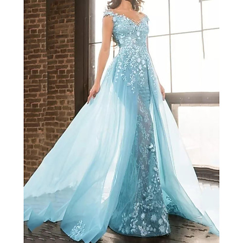 Mermaid / Trumpet Floral Luxurious Engagement Formal Evening Dress V Neck Short Sleeve Floor Length Tulle with Appliques 2020
Mermaid / Trumpet Floral Luxurious Engagement Formal Evening Dress V Neck Short Sleeve Floor Length Tulle with Appliques 2020
