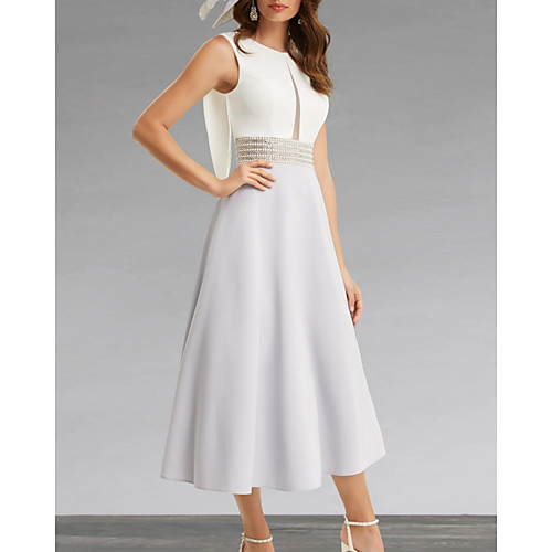 A-Line Mother of the Bride Dress Elegant Jewel Neck Tea Length Chiffon Sleeveless with Beading 2021
A-Line Mother of the Bride Dress Elegant Jewel Neck Tea Length Chiffon Sleeveless with Beading 2021