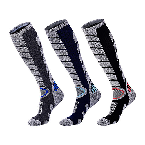 

R-BAO Men's Hiking Socks Ski Socks 1 Pair Winter Outdoor Breathable Warm Sweat-wicking Comfortable Socks Chinlon Elastane Black Grey Dark Blue for Ski / Snowboard Fishing Climbing / Cotton