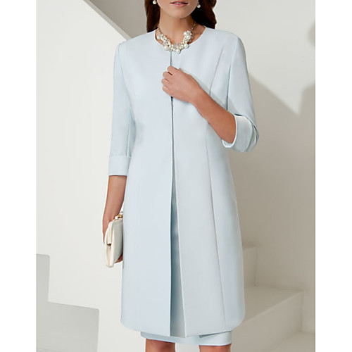 Two Piece Sheath / Column Mother of the Bride Dress Elegant Jewel Neck Knee Length Satin 3/4 Length Sleeve with Ruching 2020
Two Piece Sheath / Column Mother of the Bride Dress Elegant Jewel Neck Knee Length Satin 3/4 Length Sleeve with Ruching 2020