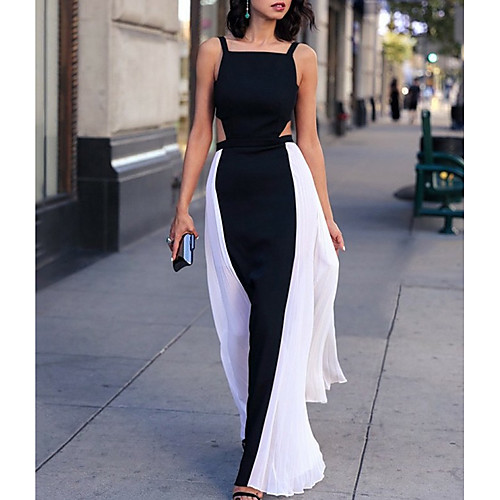 Women's Strap Dress Maxi long Dress Black Sleeveless Color Block Summer Boat Neck Work 2021 S M L XL
Women's Strap Dress Maxi long Dress Black Sleeveless Color Block Summer Boat Neck Work 2021 S M L XL