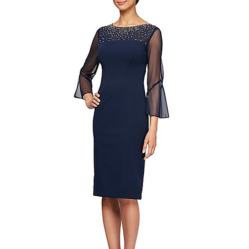 Sheath / Column Mother of the Bride Dress Plus Size Elegant Jewel Neck Knee Length Stretch Satin 3/4 Length Sleeve with Beading 2021
Sheath / Column Mother of the Bride Dress Plus Size Elegant Jewel Neck Knee Length Stretch Satin 3/4 Length Sleeve with Beading 2021