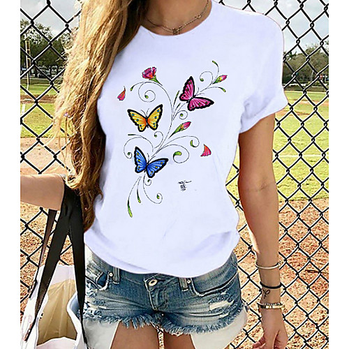 Women's T-shirt Butterfly Graphic Prints Round Neck Tops Loose 100% Cotton Basic Top White
Women's T-shirt Butterfly Graphic Prints Round Neck Tops Loose 100% Cotton Basic Top White