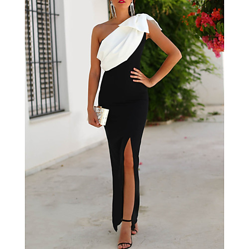Mermaid / Trumpet Color Block Elegant Wedding Guest Formal Evening Dress One Shoulder Sleeveless Floor Length Satin with Bow(s) Split 2021
Mermaid / Trumpet Color Block Elegant Wedding Guest Formal Evening Dress One Shoulder Sleeveless Floor Length Satin with Bow(s) Split 2021