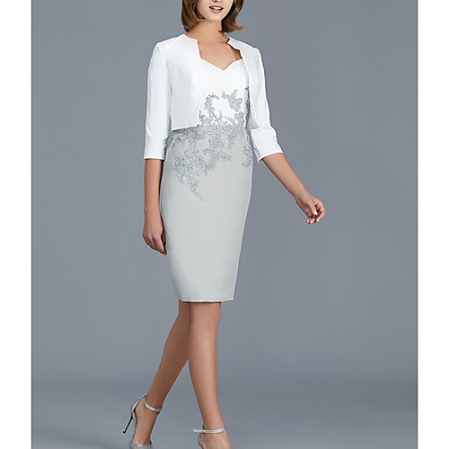 Two Piece Sheath / Column Mother of the Bride Dress Elegant Scoop Neck Knee Length Lace Satin 3/4 Length Sleeve with Appliques 2020
Two Piece Sheath / Column Mother of the Bride Dress Elegant Scoop Neck Knee Length Lace Satin 3/4 Length Sleeve with Appliques 2020