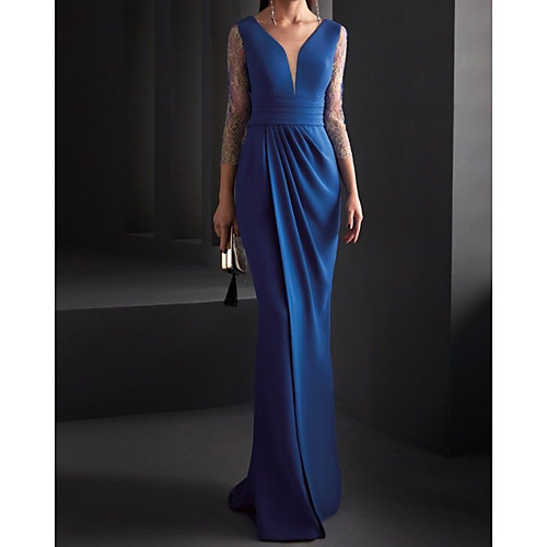 Mermaid / Trumpet Minimalist Elegant Engagement Formal Evening Dress V Neck 3/4 Length Sleeve Floor Length Spandex Lace with Sleek Pleats 2021
Mermaid / Trumpet Minimalist Elegant Engagement Formal Evening Dress V Neck 3/4 Length Sleeve Floor Length Spandex Lace with Sleek Pleats 2021