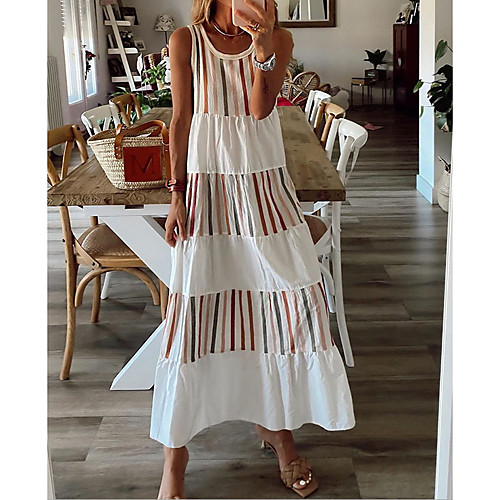 Women's Strap Dress Maxi long Dress White Sleeveless Color Block Summer Round Neck Casual 2021 S M L XL
Women's Strap Dress Maxi long Dress White Sleeveless Color Block Summer Round Neck Casual 2021 S M L XL
