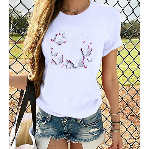 Women's T shirt Butterfly Graphic Prints Printing Round Neck Tops 100% Cotton Basic Top White
Women's T shirt Butterfly Graphic Prints Printing Round Neck Tops 100% Cotton Basic Top White