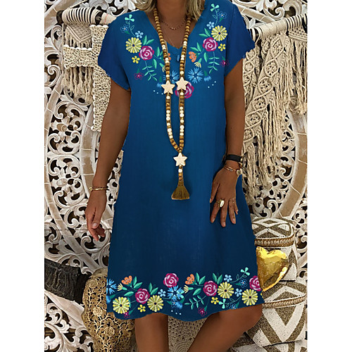 Women's Denim Dress Knee Length Dress Blue Short Sleeve Floral Print Summer V Neck Hot Casual 2021 M L XL XXL 3XL
Women's Denim Dress Knee Length Dress Blue Short Sleeve Floral Print Summer V Neck Hot Casual 2021 M L XL XXL 3XL